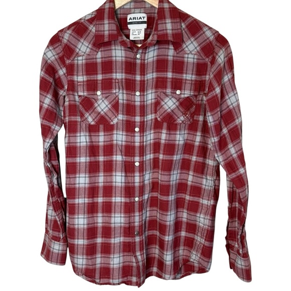 Ariat Boys Holton Retro Plaid Western Shirt Rosewood XL 18 Cowboy Rodeo Country - Picture 3 of 11